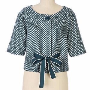 Womens Teal Polka Dot Short Jacket with Bow